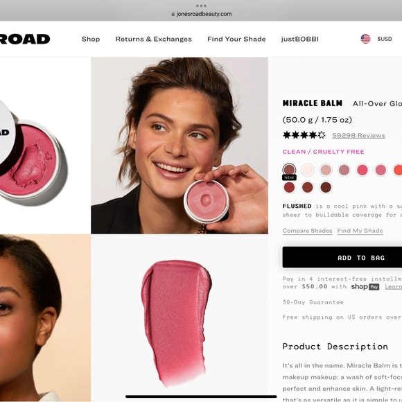 Jones road beauty miracle balm flushed lip lippie stick tulip cheek - Picture 7 of 15